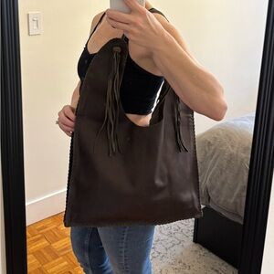 Brown Leather Fringe Hobo Bag